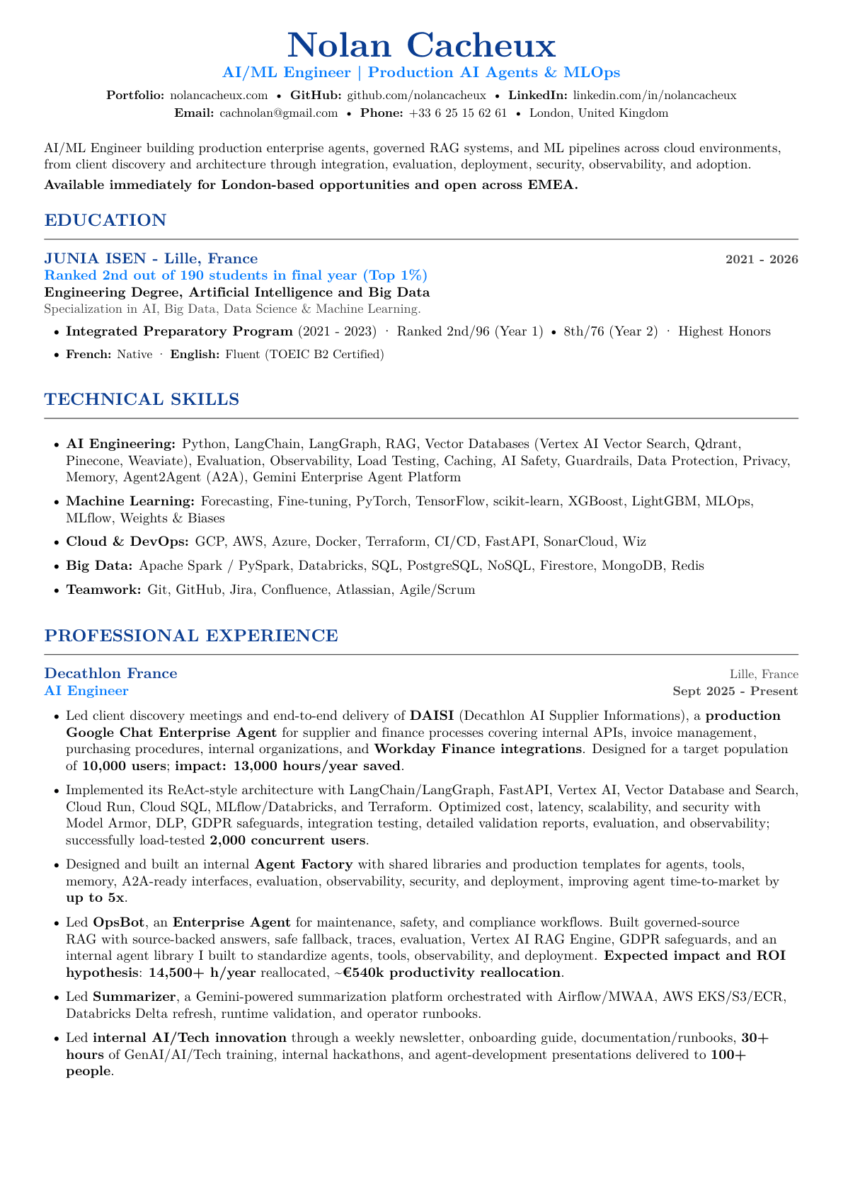 Preview of Nolan Cacheux's CV in English · page 1